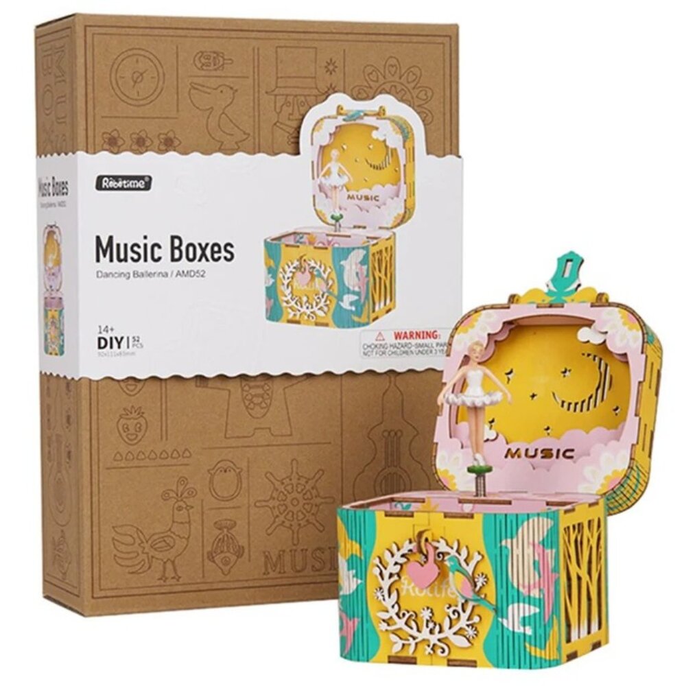 3/$55❤️Robotime Rolife DIY 3D Wooden Music Box Dancing Ballerina "Greensleeves"
